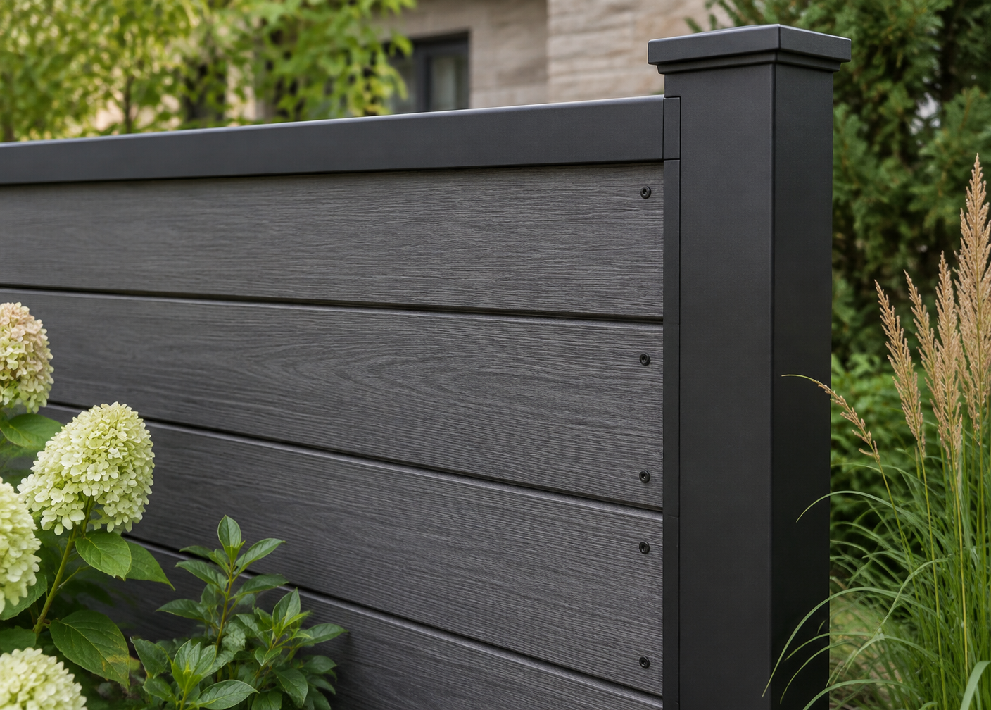 Generated close design study of composite fence materials and construction details