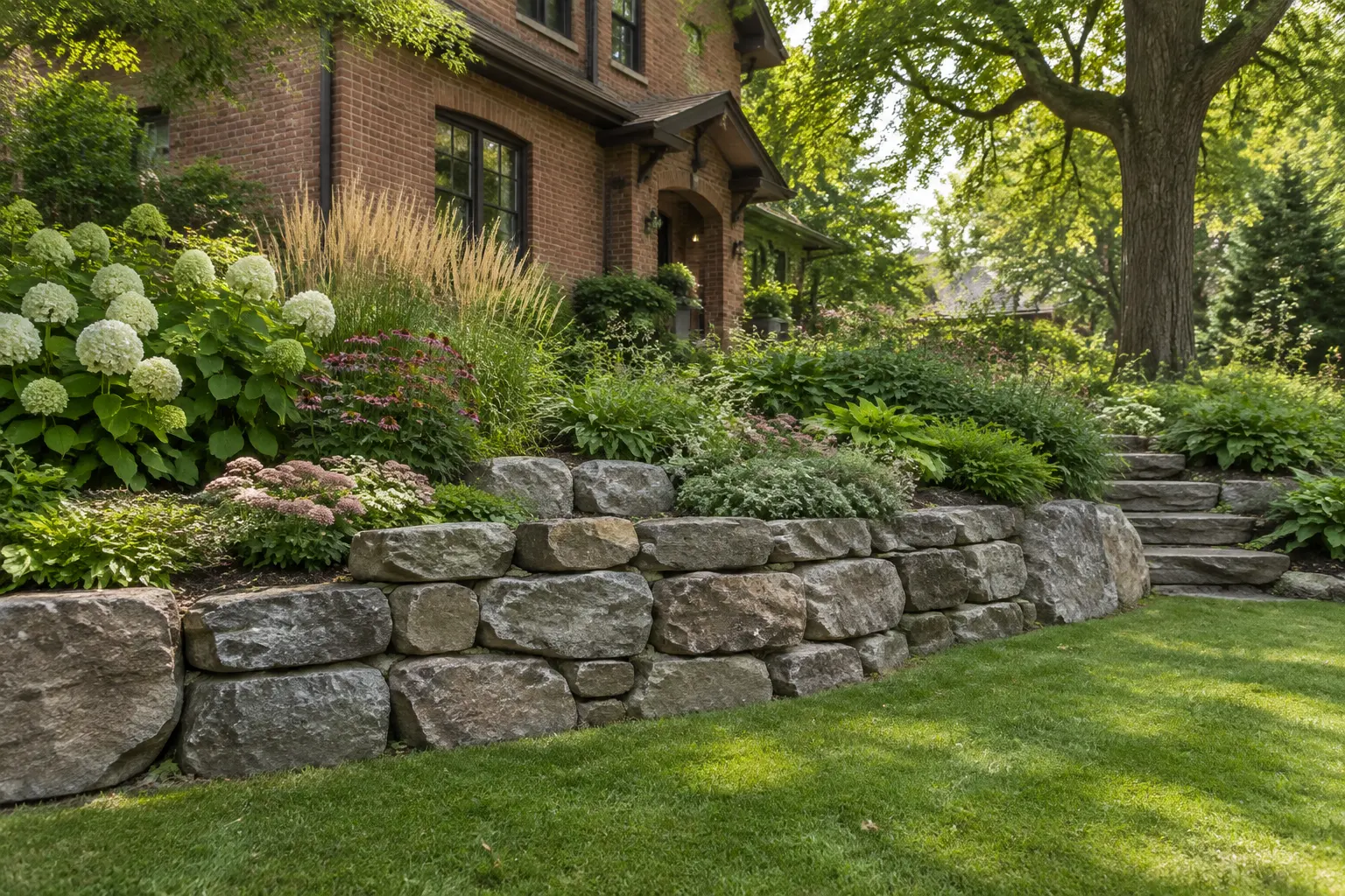 Natural Stone & Boulder retaining wall example