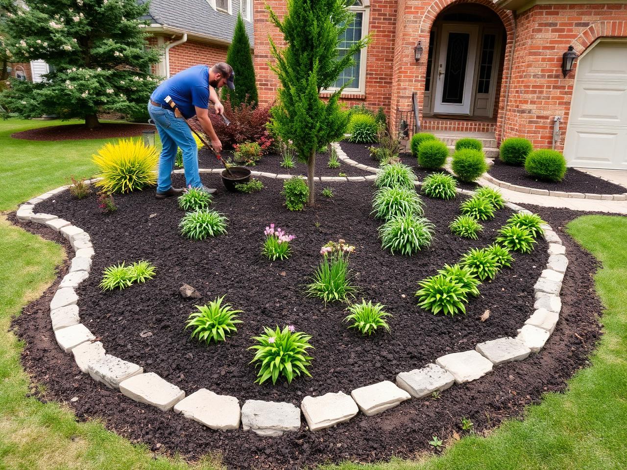 Antoine Landscape Contractors crew planting a garden bed in Ancaster