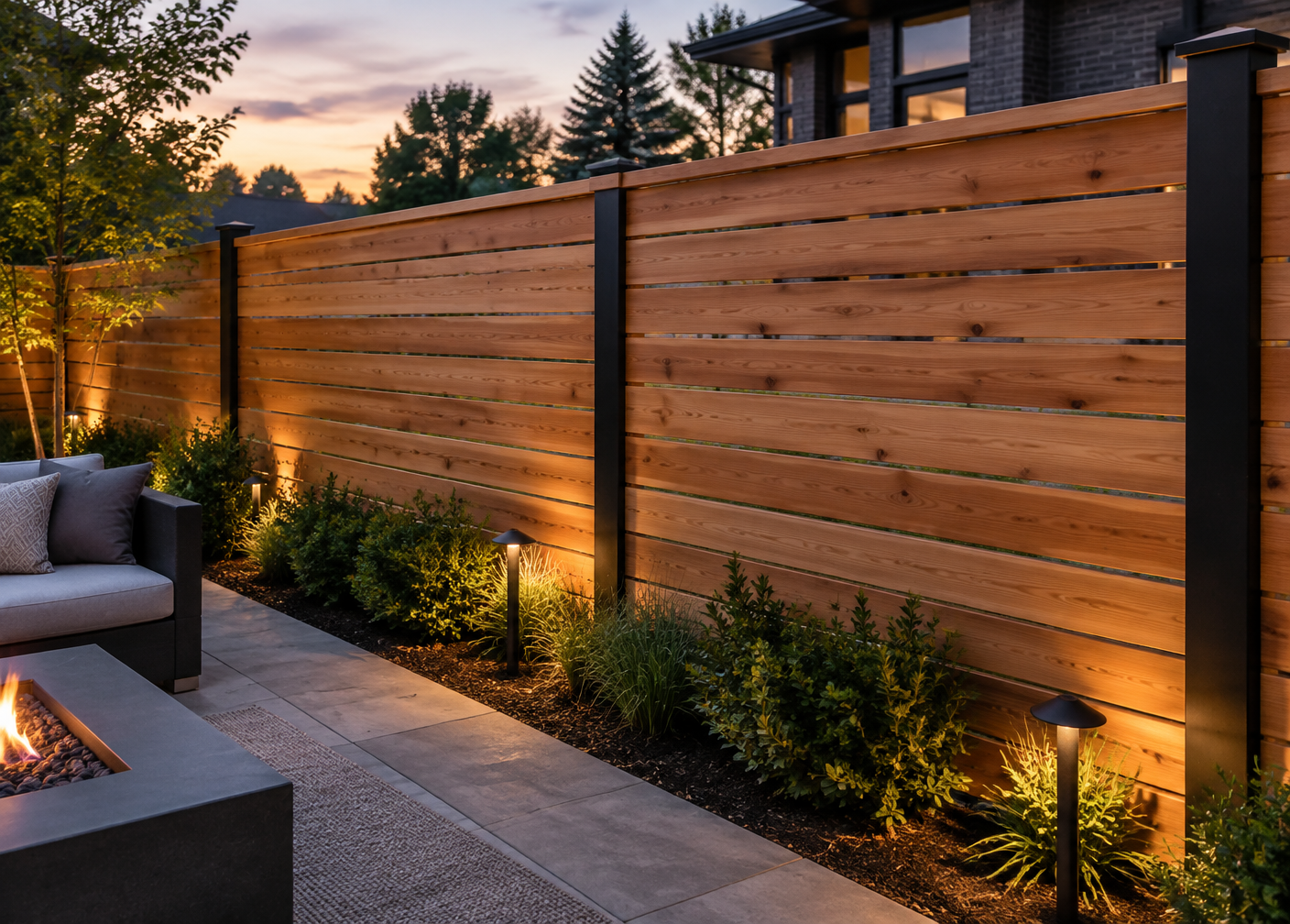 Generated close design study of horizontal & modern fence materials and construction details