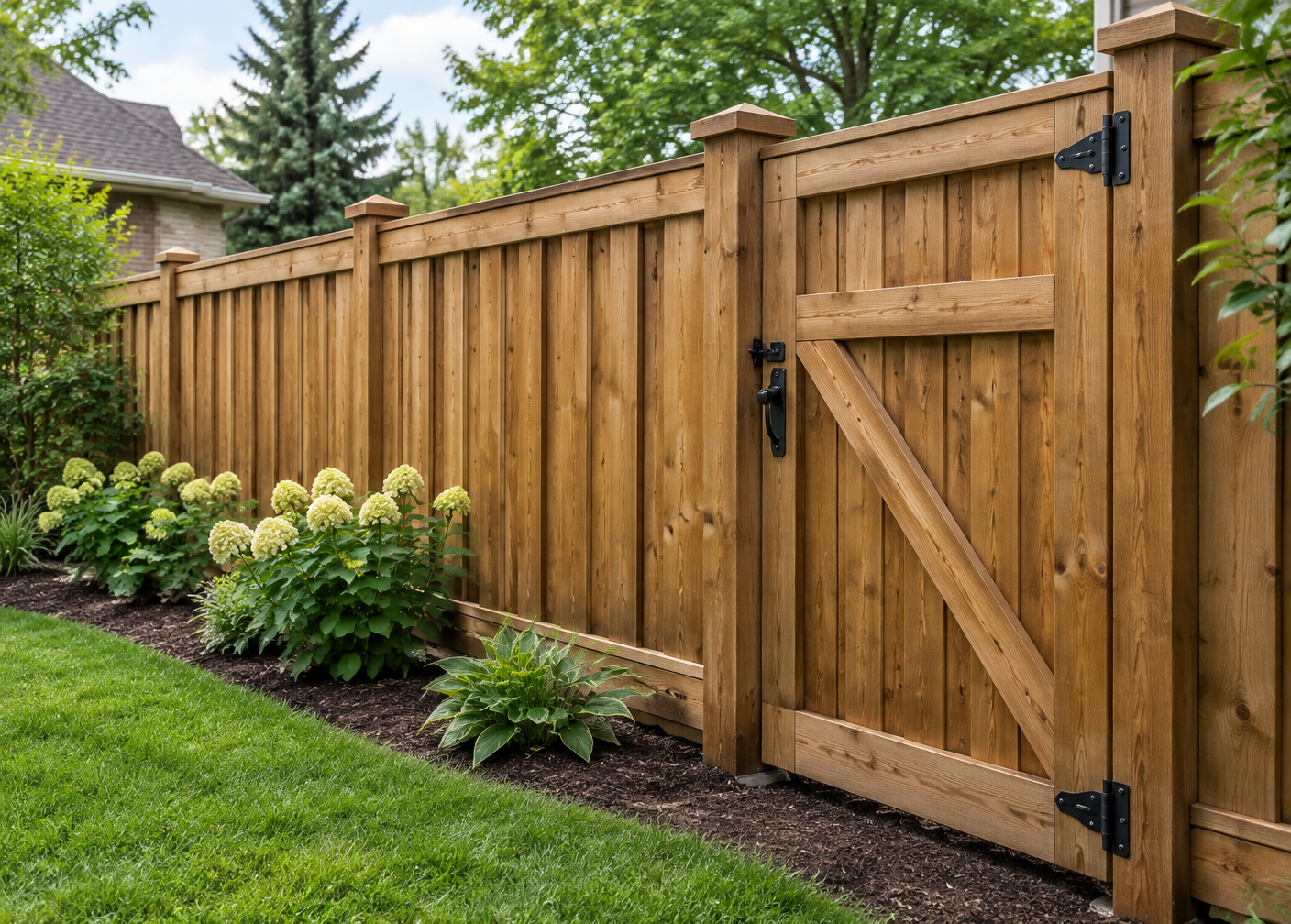 Generated close design study of pressure-treated wood fence materials and construction details