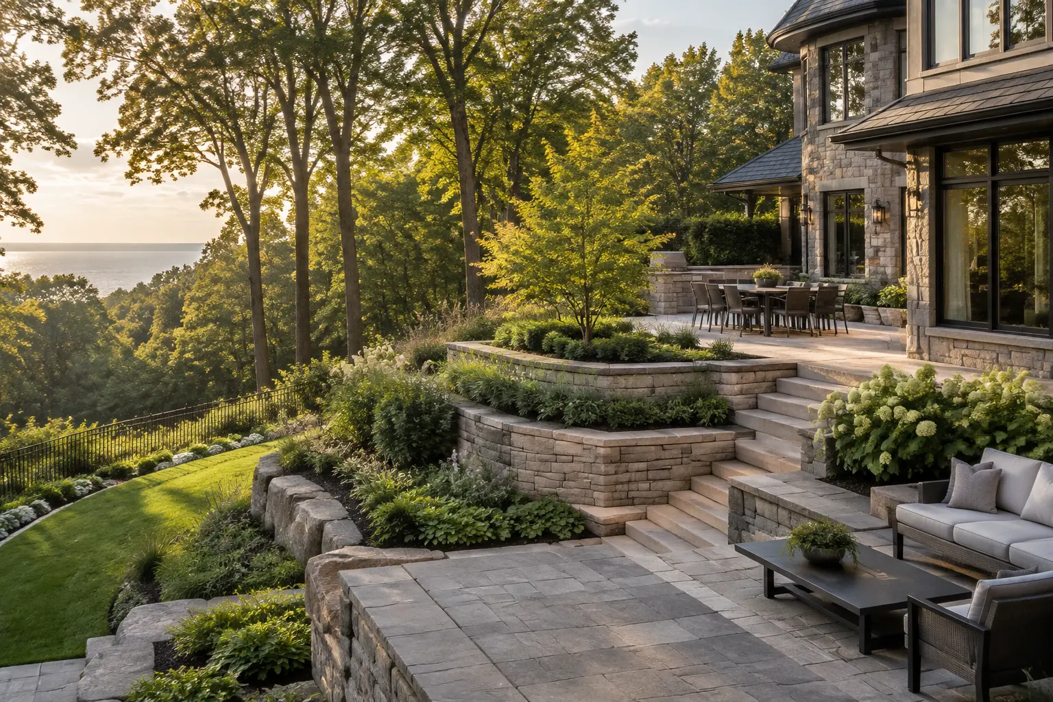 Retaining wall construction in Oakville